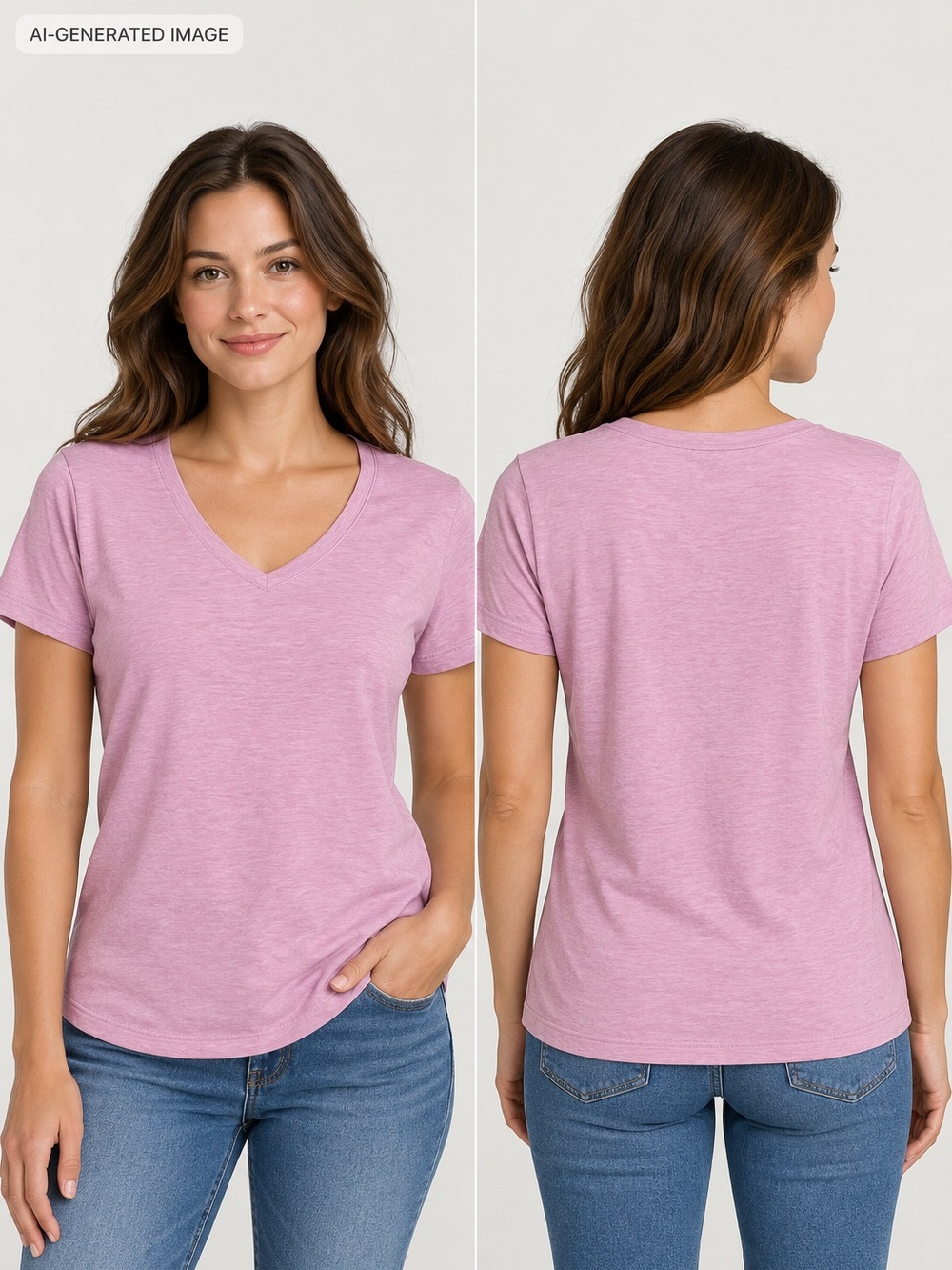 L.L. Bean Women's V-Neck Short Sleeve Tee in Light Pink Heather